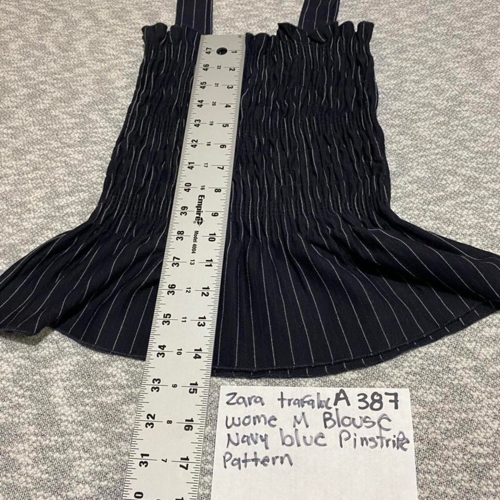 Zara trafaluc blue pinstripe blouse with ruffle detail women M. SKU-A387